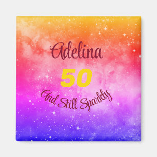 Customize Phrase Name and Age Pink Purple Yellow Magnet