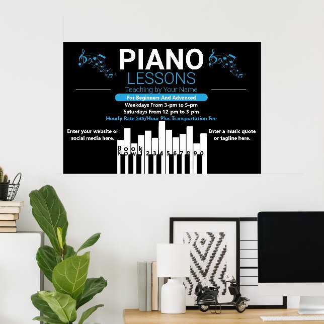 Customize Piano Lessons Music Teacher Yard Poster (Home Office)