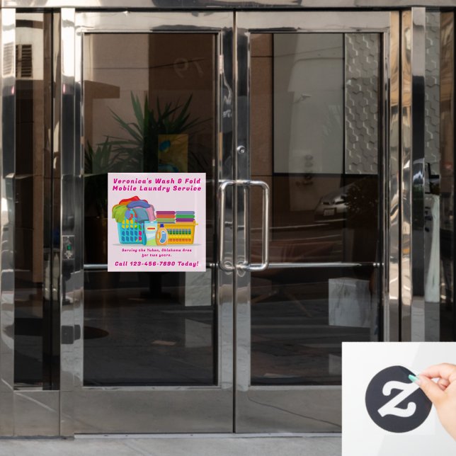 Customize Pickup Dropoff Wash Fold Laundry Service Window Cling (Office Door)