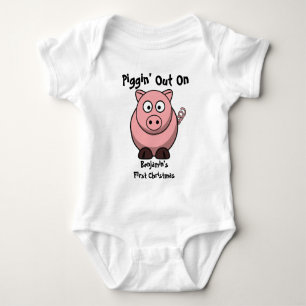 Customize Piggin' Out 1st Christmas Baby Tee