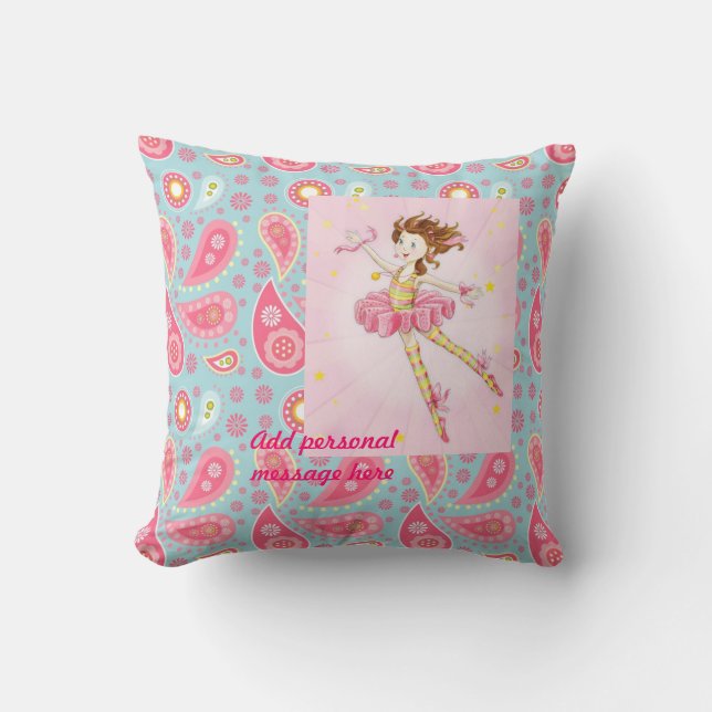 Customize Pink Blue Paisley Flower Fairy Ballerina Throw Pillow (Front)