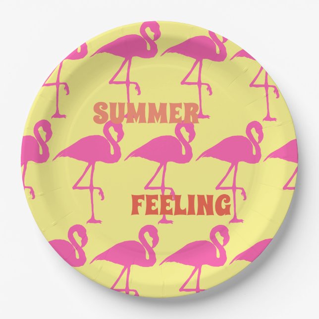 Customize Pink Flamingo Paper Plate (Front)
