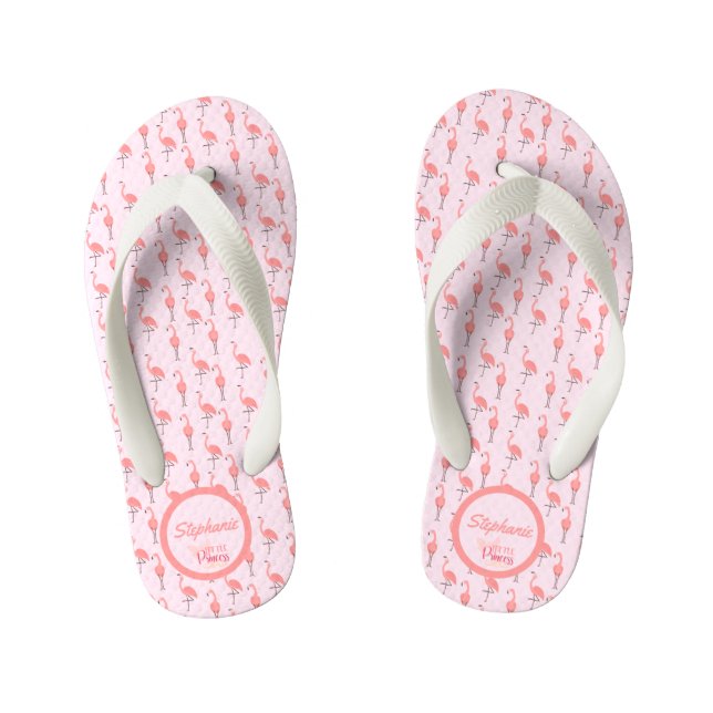 Customize Pink Flamingo Pattern Little Princess Kid's Flip Flops (Footbed)