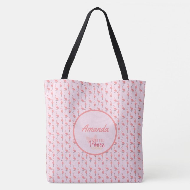 Customize Pink Flamingo Pattern Little Princess Tote Bag (Back)