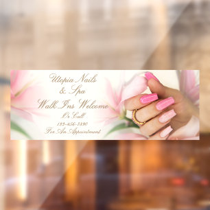 Customize Pink Floral  Nail Salon Walk Ins Welcome Window Cling