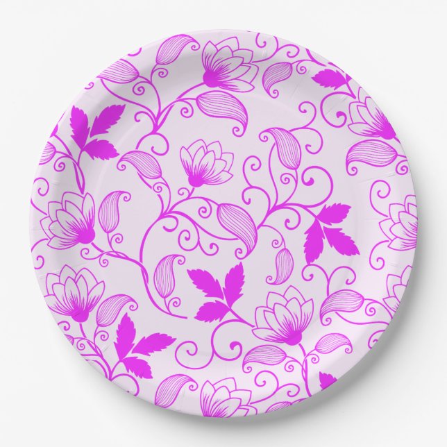 Customize Pink Floral Pattern Paper Plate (Front)