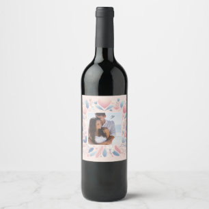 Customize Pink flowers Happy Valentine's Day  Wine Label