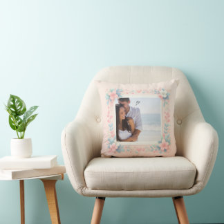 Customize Pink flowers Valentine's Day 2 Photo Throw Pillow