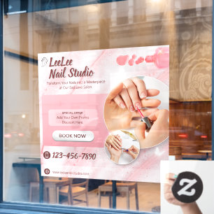 Customize Pink White Modern Nail Salon Promotional Window Cling