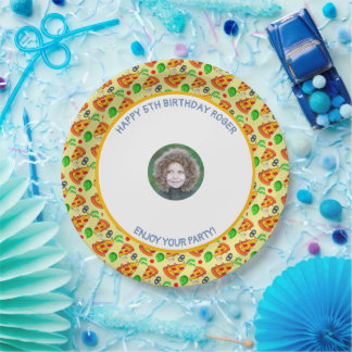Customize Pizza Birthday Party Little Boy Picture Paper Plate