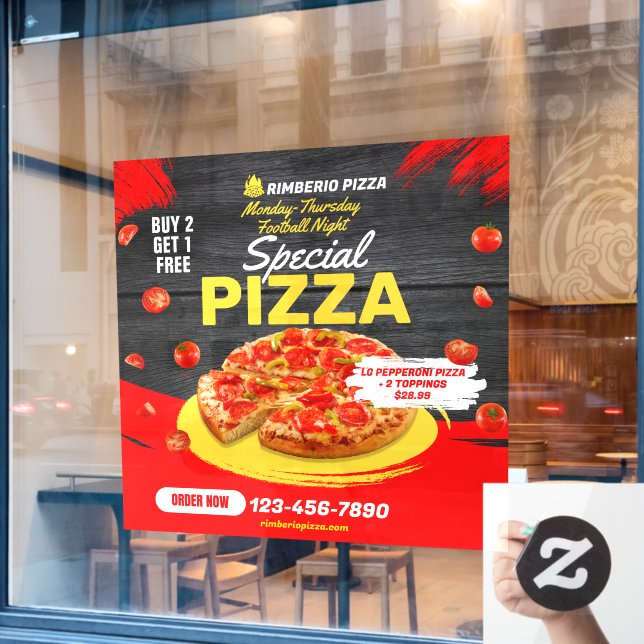 Customize Pizza Football Night Pepperoni Deal Window Cling (Cafe Window)