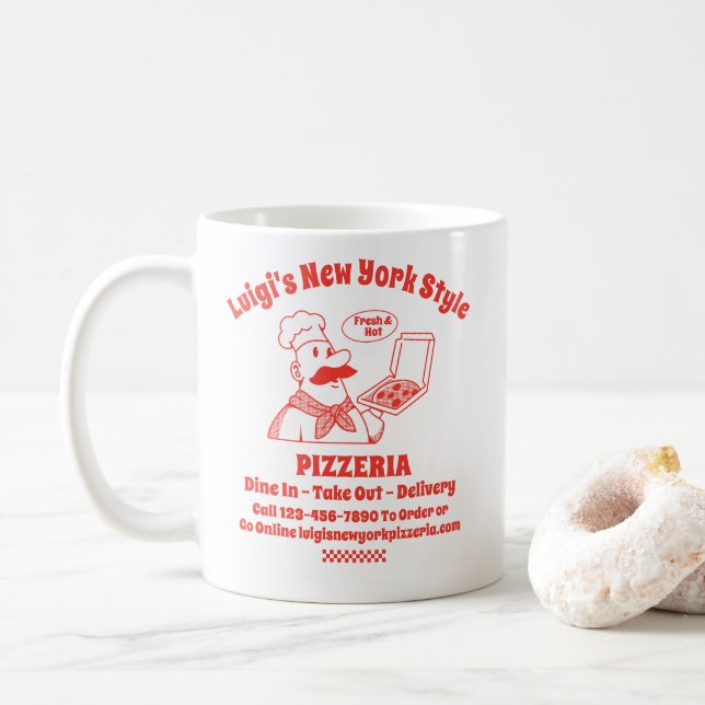Customize Pizza Restaurant Detailed Graphic  Coffee Mug (With Donut)