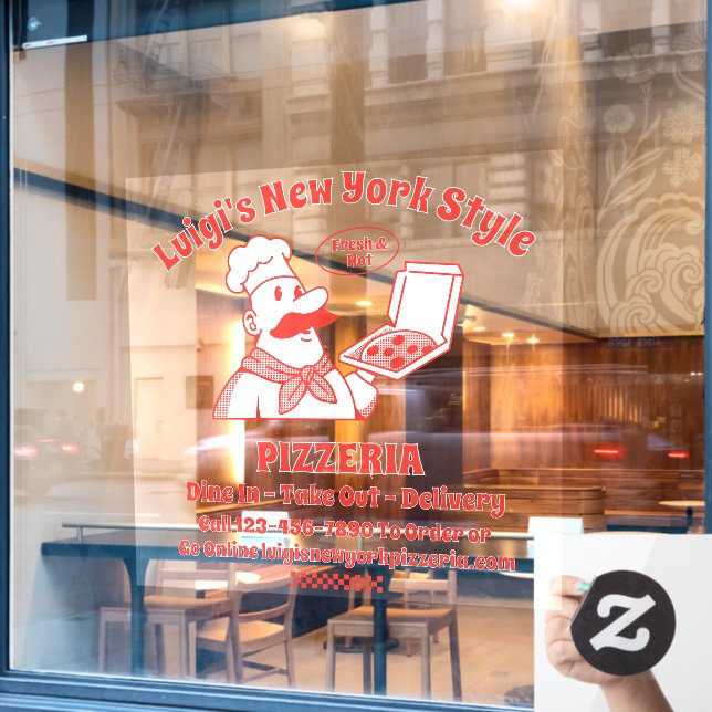 Customize Pizza Restaurant Front  Window Cling (Cafe Window)