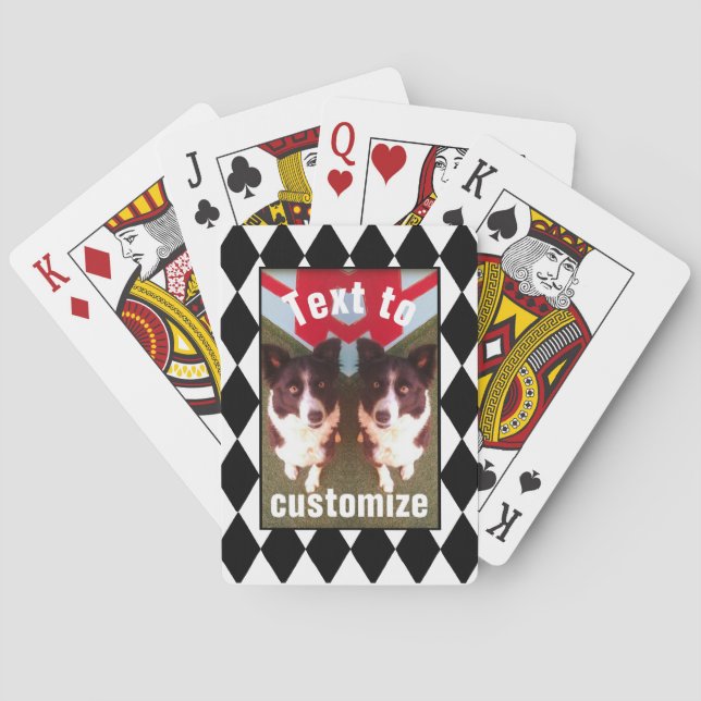 Customize Playing Cards Black and White Argyle (Back)