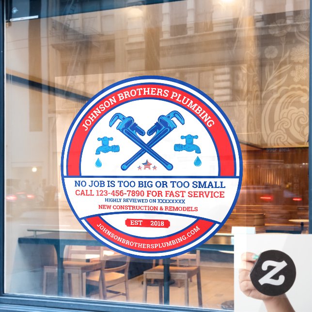 Customize Plumbing Contractor Business Large Front Window Cling (Cafe Window)