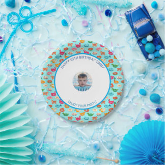 Customize Pool Birthday Party Little Boy Picture Paper Plate