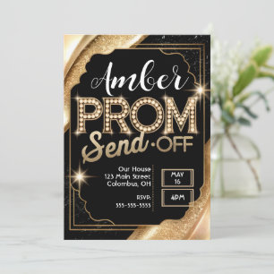 Customize PROM SEND-OFF Sparkling Black and Gold Invitation