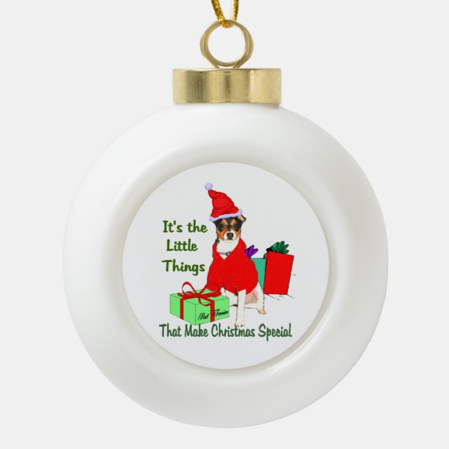 Customize PrRat Terrier Christmas Ceramic Ball Christmas Ornament (Front)