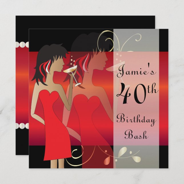 Customize Red Birthday Bash Party Invitation (Front/Back)