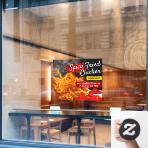 Customize Red Black Spicy Fried Chicken Restaurant Window Cling