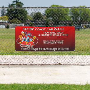 Customize Red Car Wash Comical Toon Car   Banner