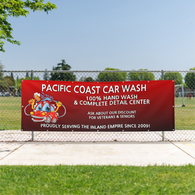 Customize Red Car Wash Comical Toon Car Large  Banner (Insitu)