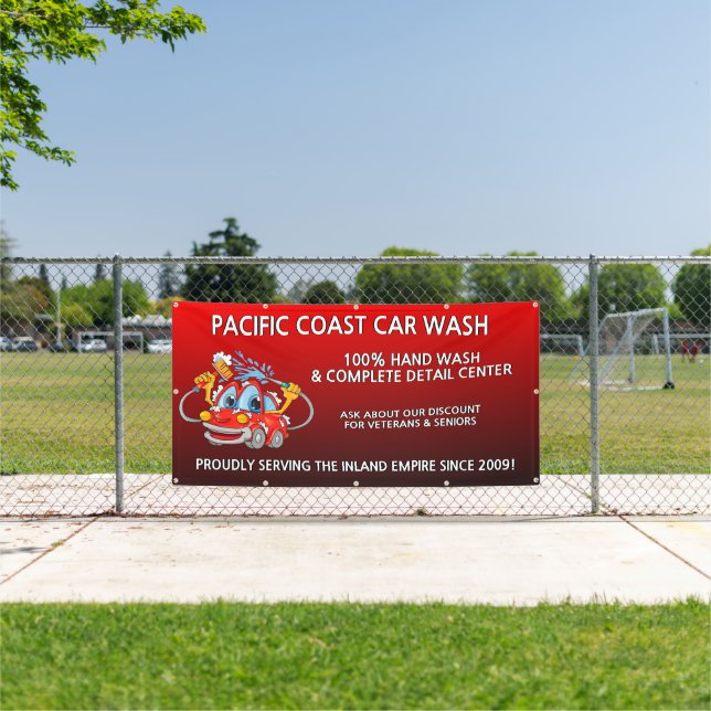 Customize Red Car Wash Comical Toon Car Large  Banner (Insitu)