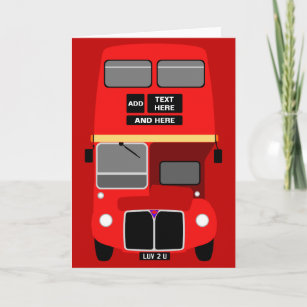 Customize Red London Double Decker Bus Birthday Card