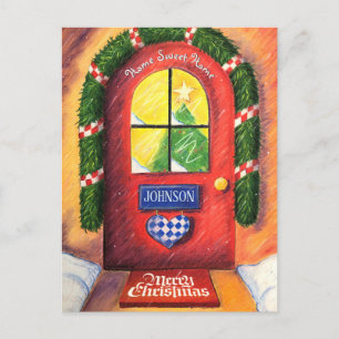Customize Red Merry Christmas Front Door Cozy Home Holiday Postcard