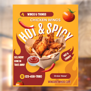 Customize Red Orange Modern Spicy Chicken Wings Window Cling