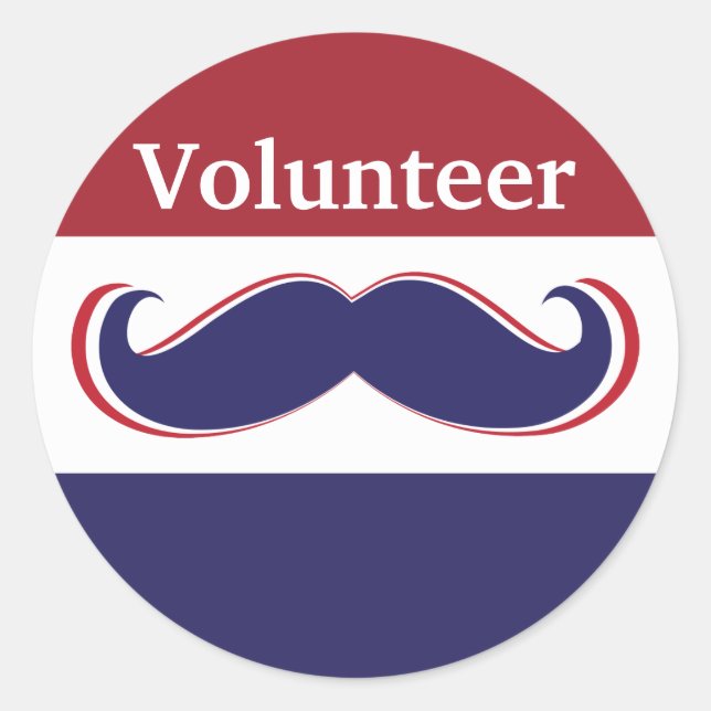 customize red, white and blue moustache design classic round sticker (Front)