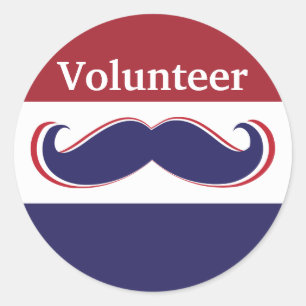customize red, white and blue moustache design classic round sticker