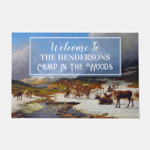 Customize Reindeer Herd in the Mountains Camp Doormat