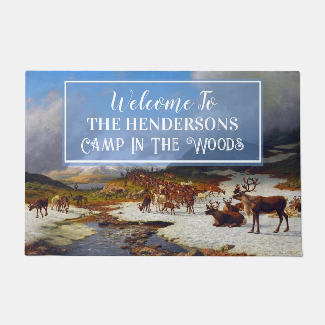 Customize Reindeer Herd in the Mountains Camp Doormat (Front)