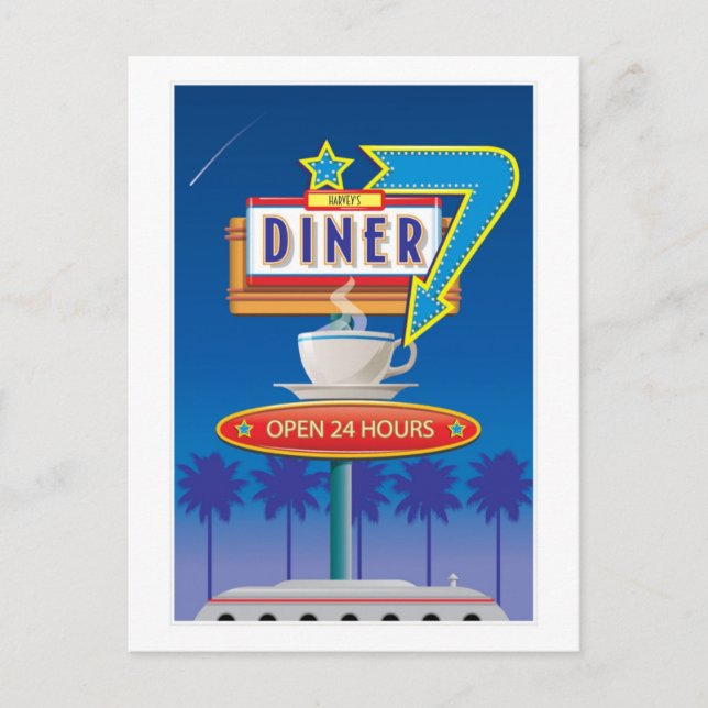 Customize Retro Diner Postcard - Harvey's 50s (Front)