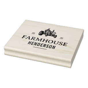 Customize Retro Farmer Tractor Farmhouse Logo Rubber Stamp
