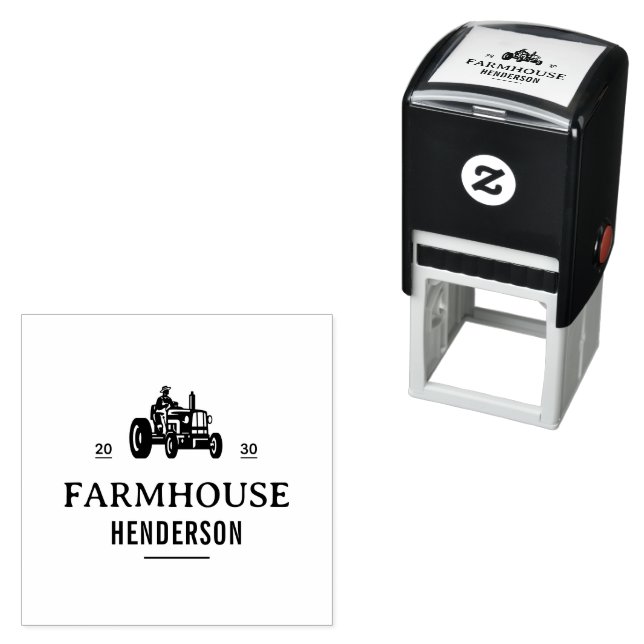 Customize Retro Farmer Tractor Farmhouse Logo Self-inking Stamp (In Situ)