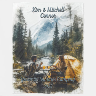Customize Romantic Couple Mountain Stream Camping Fleece Blanket