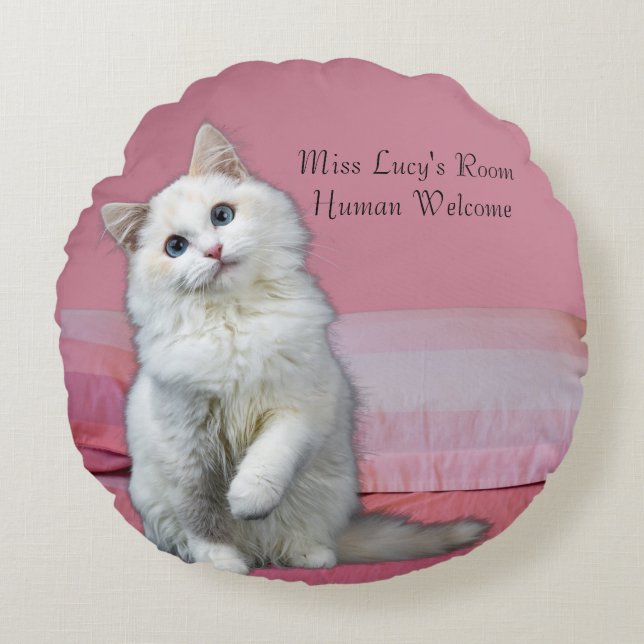 Customize Round Cat Throw Pillow Pink (Front)