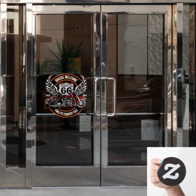 Customize Route 66 Café Garage Gas Station Biker  Window Cling (Office Door)