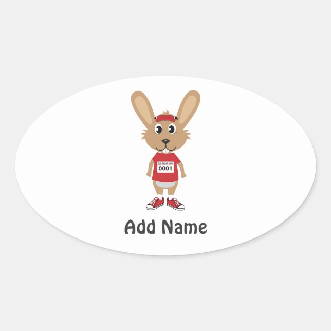 Customize Running Bunny Oval Sticker (Front)