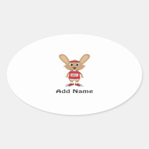 Customize Running Bunny Oval Sticker