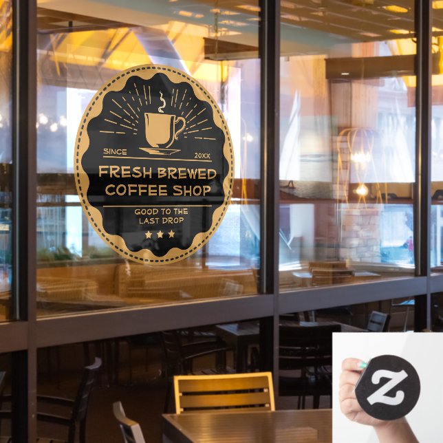 Customize Rustic Coffee Shop Cup Business Front   Window Cling (Restaurant Window)