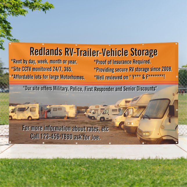 Customize RV Trailer Vehicle Storage Lot Large Banner (Outside)