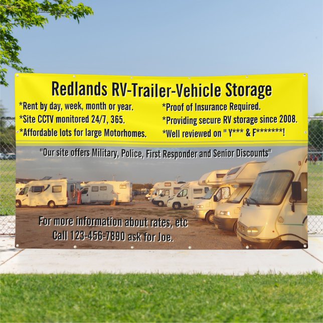 Customize RV Trailer Vehicle Storage Lot Large Banner (Outside)
