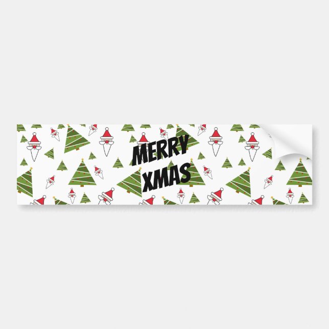 Customize Santa and Christmas Tree Bumper Sticker (Front)