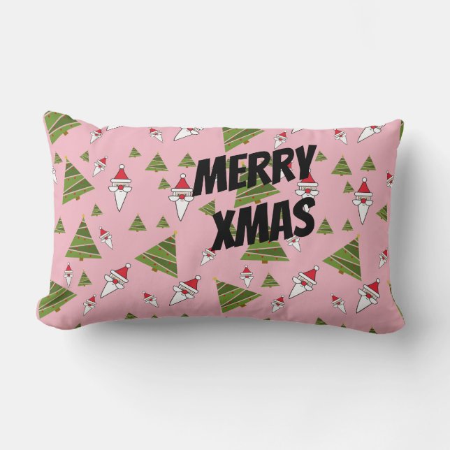Customize Santa and Christmas Tree Lumbar Pillow (Front)