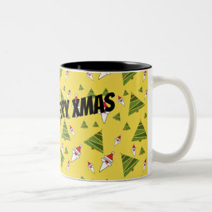 Customize Santa and Christmas Tree, Two-Tone Coffee Mug