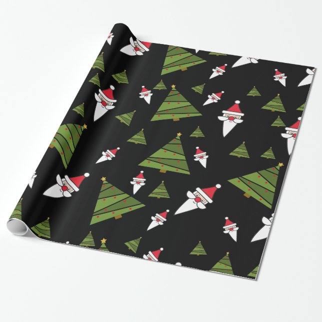 Customize Santa and Christmas Tree, Wrapping Paper (Unrolled)