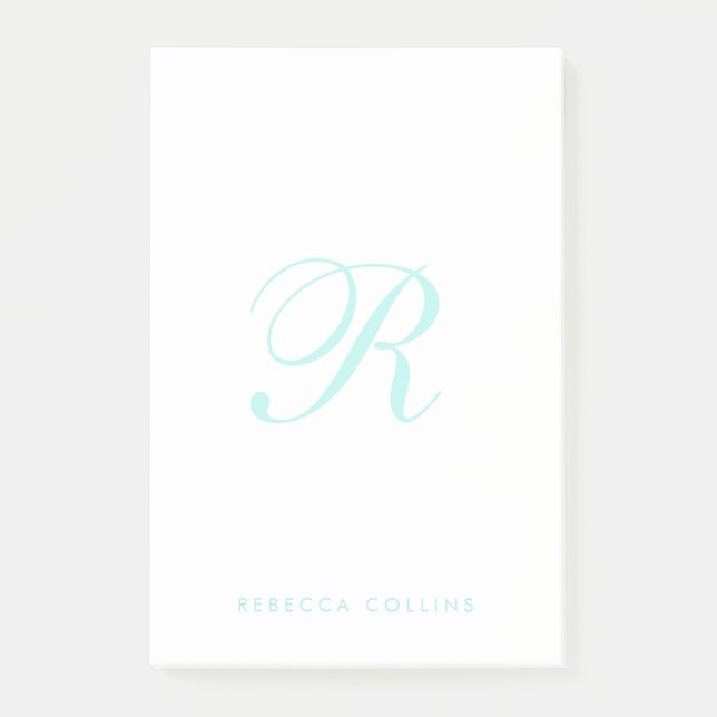 Customize Script Monogram & Name, Light Teal Post-it Notes (Front)